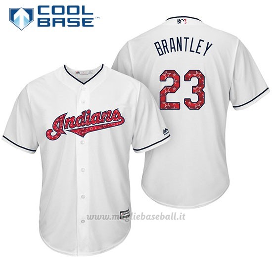 Maglia Baseball Uomo Cleveland Indians 2017 Estrellas y Rayas 23 Michael Brantley Bianco Cool Base